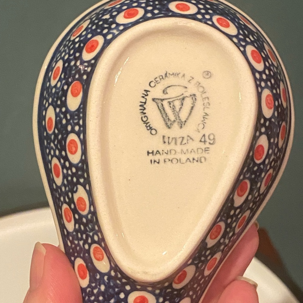 NWT Wiza Boleslawiec Polish Pottery Spoon Rest Signed Poland Red Daisies - Picture 5 of 7